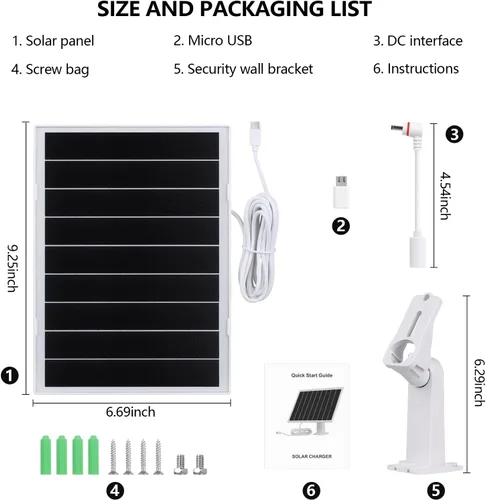 Miniatura 2 de Panel solar de 8 W y 5 V, cargador solar impermeable IP65 para exteriores, puertos micro USB USB-C DC35135, cable de 9.5 pies y soporte ajustable