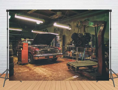 Fondos de garaje antiguos para fotografía de 5 x 3 pies, fondos de reparación de automóviles temáticos para fiesta de fotos y accesorios de estudio