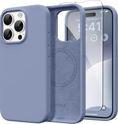 Miniatura 242 de GONEZ Funda de silicona para iPhone 14 Pro Max, compatible con MagSafe, con protector de pantalla + protector de lente de cámara, silicona líquida a