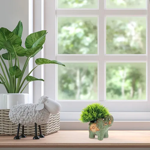 Miniatura 5 de Veemoon Maceta pequeña de cerámica con elefante, bonitas macetas de animales suculentas, soporte para plantas de aire, recipiente de cactus verde