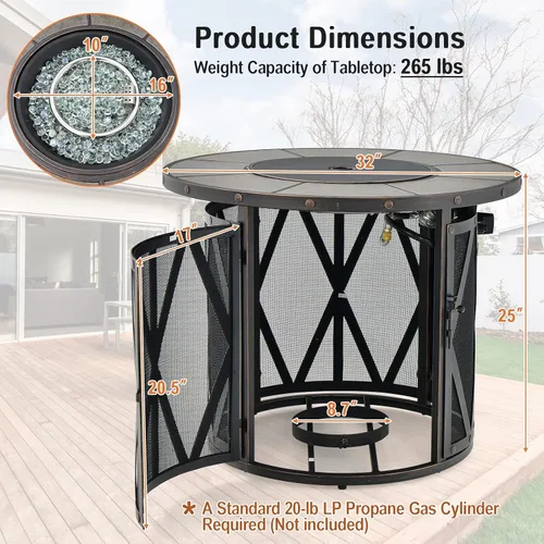 Miniatura 4 de Tangkula Patiojoy - Mesa redonda para fogata de 32 pulgadas, mesa de fuego de gas propano de 30,000 BTU con gafas de fuego y cubierta de PVC, mesa