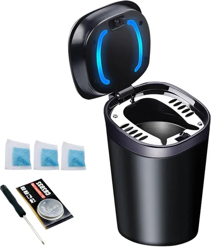 Cenicero de automóvil con tapa a prueba de olores, cenicero sin humo, mini cubo de basura para automóvil, cenicero de acero inoxidable desmontable