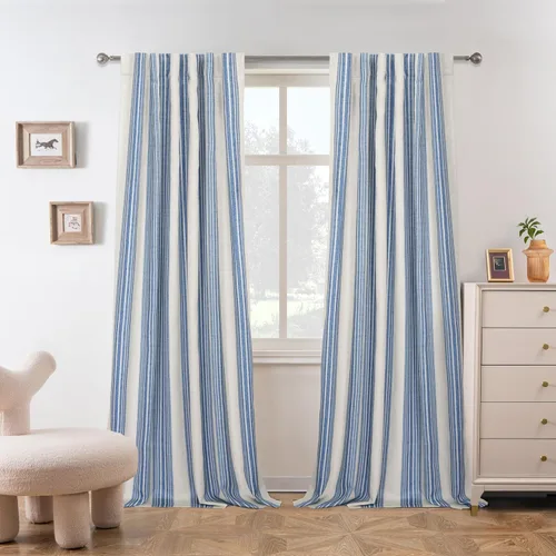 Miniatura 32 de DriftAway Chris Linen - Cortinas opacas con capa térmica y reductora de sonido, 63 pulgadas de largo para dormitorio, cortinas estampadas a rayas