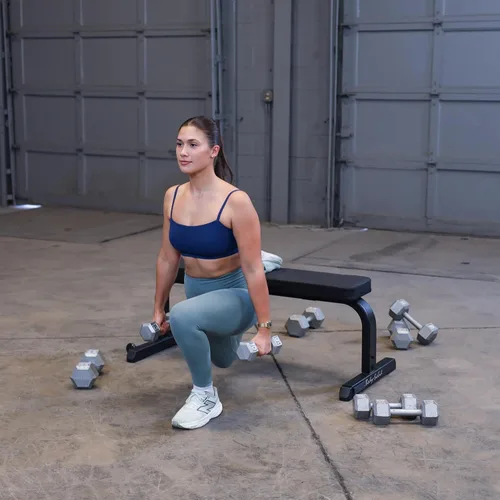 Miniatura 7 de Body-Solid (GFB350B) Banco de pesas plano de 600 libras de capacidad ajustable para entrenamiento de fuerza, estiramiento, ejercicios abdominales