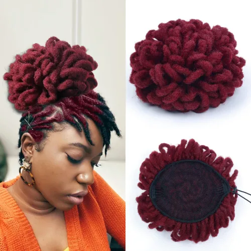 Miniatura 14 de Yinmei Baibian Loc Cola de Caballo con Cordón Moño de Pétalos Moños de Rastas Afro Rojas Cola de Caballo Rizado Hinchado Trenza Colas de Caballo