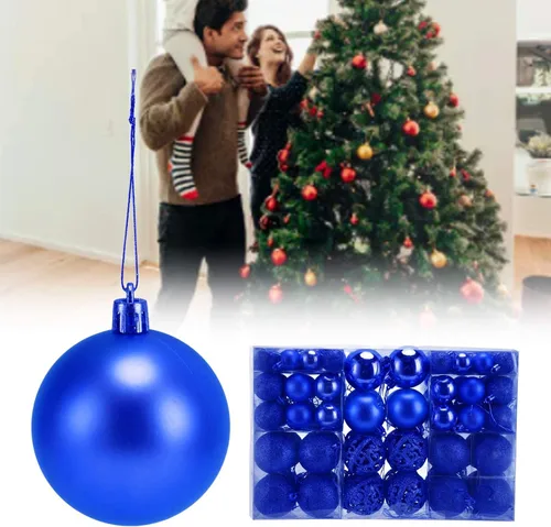 Miniatura 8 de Juego de 100 adornos de bolas de Navidad, decoraciones colgantes de temporada, bolas de Navidad de plástico inastillables, juego a granel para Azul