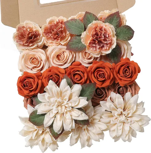 YYHUAWU Caja Combo de Flores Artificiales Juego de Flores de Color Degradado con Hojas y Tallos para Ramos de Boda DIY Centros de Mesa Baby Shower