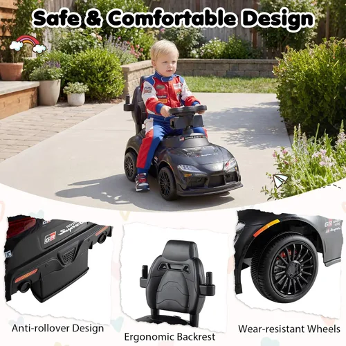 Miniatura 8 de Costzon Coche de empuje para niños pequeños, 3 en 1 Cochecito deslizante para caminar con licencia de Toyota con mango, música, barandilla