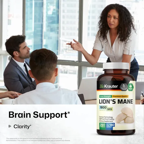 Miniatura 2 de BIO KRAUTER® Melena de Leones para el apoyo del enfoque y la salud cerebral, suplemento vegano de hongo de melena de león, claridad natural y apoyo