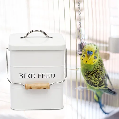 Miniatura 5 de Geyecete Comedero para pájaros, tarro de comida para mascotas, contenedor hermético para almacenamiento de alimentos, color blanco