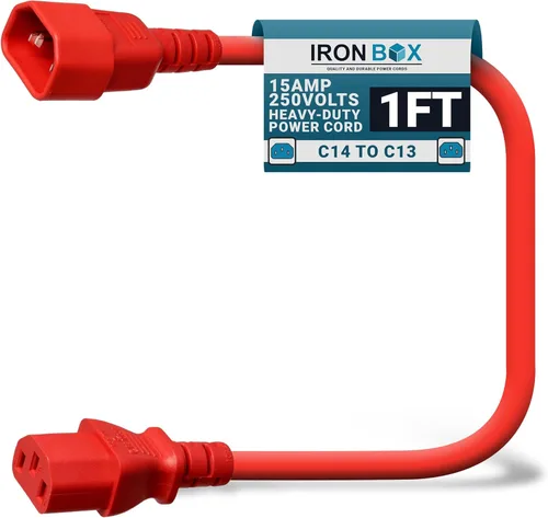 Miniatura 16 de IronBox Electric - Cable de Alimentación C14 a C13 de Servicio Pesado, 15A, 250V, Cable de Extensión para Computadora 14/3 AWG - Cables