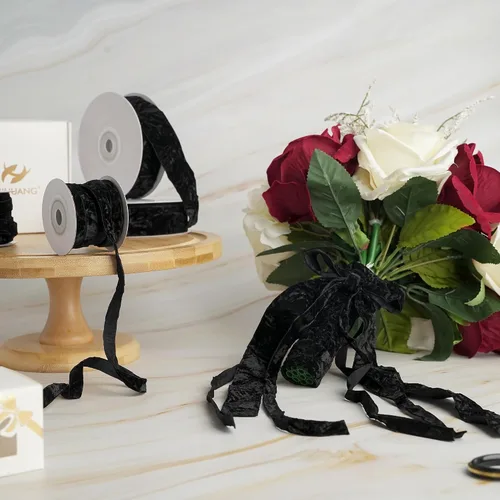 Miniatura 4 de HUIHUANG Cinta de Terciopelo Negro 3/8" Cinta de Terciopelo Arrugado para Adornos de Árbol de Navidad, Envoltura de Regalos, Decoración de Coronas