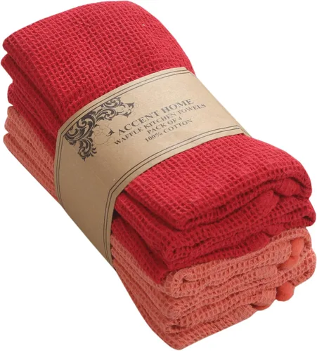 Miniatura 20 de ACCENTHOME Juego de 4 toallas de cocina de algodón, juego de toallas absorbentes para cocina, paños de cocina, toallas de bar, toallas de cocina