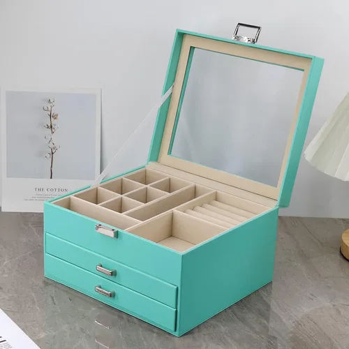 Miniatura 8 de BOOVO Clear Lid Jewelry Box For Girl,3 Layers Jewelry Organizer boxes For Women Turquoise Earring Jewelry Box For Girl Necklace Ring Bracelet