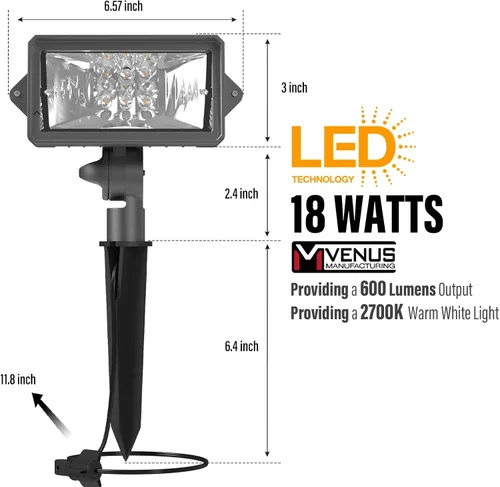 Miniatura 2 de VENUS MANUFACTURING Paquete de 2 luces LED de lavado de pared de bajo voltaje, 12 V, iluminación de paisaje, 18 W, 600 lúmenes, luz de bandera