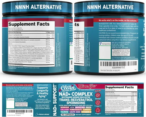 Miniatura 9 de Suplemento NAD Limpio Resveratrol NAD+ Liposomal Espididina Fisetina Germen de Trigo Quercetina Extracto de Semilla de Uva Gotu Kola Berberina