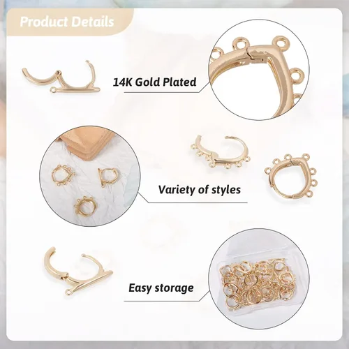 Miniatura 6 de Craftdady Aretes de aro chapados en oro de 14 quilates, 12 pares de aretes de aro de latón con múltiples bucles, círculo, lágrima, flor, palanca
