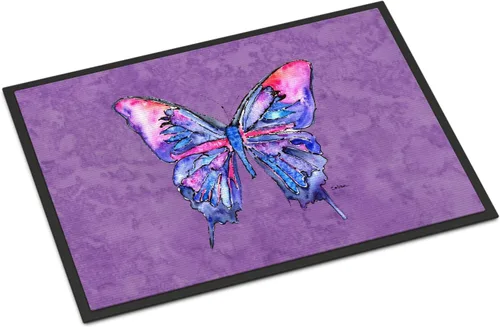 Caroline's Treasures 8860MAT - Felpudo de mariposa sobre morado de 18 x 27 pulgadas, tapete para puerta delantera, para interiores y exteriores,