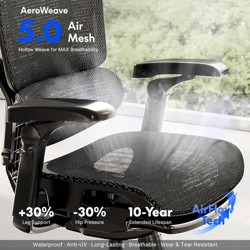 Miniatura 8 de FLEXISPOT Silla ergonómica de oficina ErgoX-PRO con reposapiés negro – Asiento de malla AeroWeave 5.0, lumbar 5D, reposabrazos 7D, reposacabezas 4D