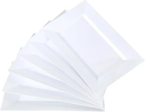 Miniatura 8 de Mwellewm 12 bandejas de plástico blanco para servir con borde dorado, bandejas rectangulares de postre de 14 x 9 pulgadas para mesa de postre