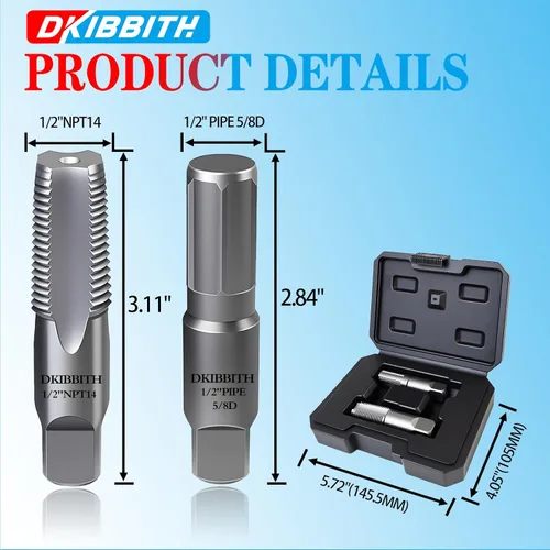 Miniatura 2 de DKIBBITH Juego de extractor de tubos de 2 piezas y machuelo NPT de 1/2" - Herramientas de acero al carbono resistentes para quitar tubos roscados