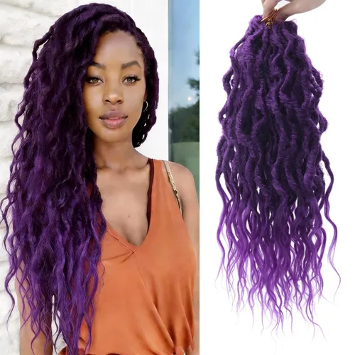 Miniatura 32 de Rastas sintéticas de ganchillo trenzadas, trenzas bohemias de 24 pulgadas, rastas sintéticas ombré, cabello trenzado afro rastas 1B
