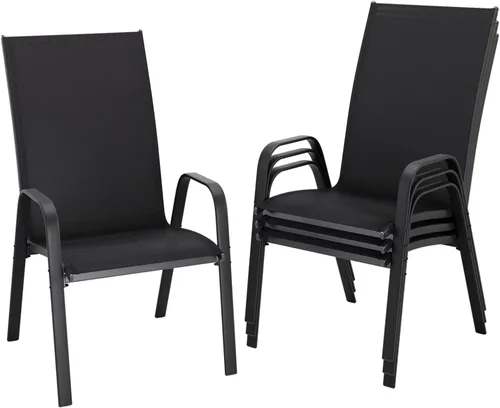 Miniatura 11 de JEAREY - Juego de 4 sillas de comedor de patio, juego de muebles de comedor apilables para exteriores, juego de comedor para todo clima para césped