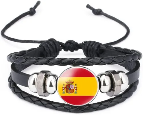 Miniatura 45 de vmcoatdu Mundial Muchas Banderas Nacionales Brazalete Retro de Aleación de Cuero para Pulsera de Cuerda Trenzada de Bandera Nacional
