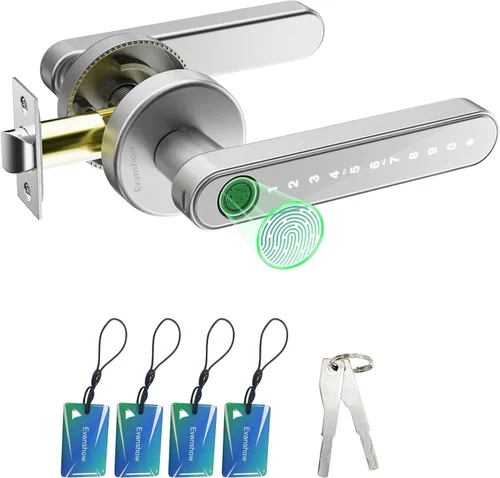 Miniatura 12 de Cerradura de puerta por huella dactilar, perilla biométrica con teclado, entrada sin llave, cerradura de puerta 5 en 1 para dormitorios