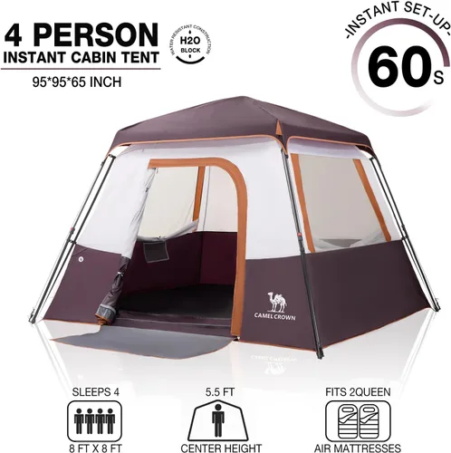 Miniatura 8 de CAMEL CROWN 4/6 Person Instant Cabin Tent, Pop Up Windproof Tents for Camping, 60-Second Setup Family Tent with Carry Bag for Outdoor Hiking Uva rojo