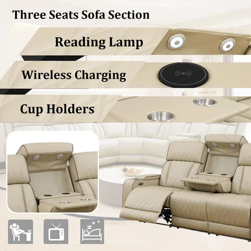 Miniatura 3 de Juego de sofá modular reclinable eléctrico con luz LED, juego de sofá modular reclinable de cuero, incluye sillón reclinable individual, juego