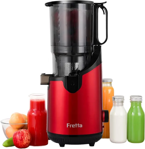 Exprimidor de prensa en frío, exprimidor de masticación lenta con canal de alimentación extra grande de 5.3 pulgadas para frutas y verduras enteras,