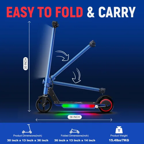 Miniatura 6 de Classic Foldable Electric Scooter for Kids, Bright Front Lights, Shining Pedal Lights, LED Display, Dual Brakes 150W Motor Kids Electric Scooter