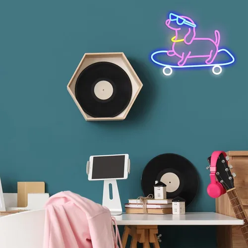 Miniatura 5 de Letrero de neón para perro monopatín regulable divertido Dachshund Skateboarding LED luz de neón decoración de pared para dormitorio, bar, sala