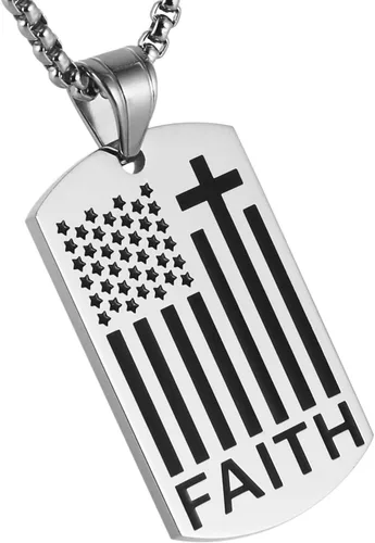 Miniatura 4 de HZMAN Collar con colgante de cruz patriótica con bandera estadounidense, joyería religiosa