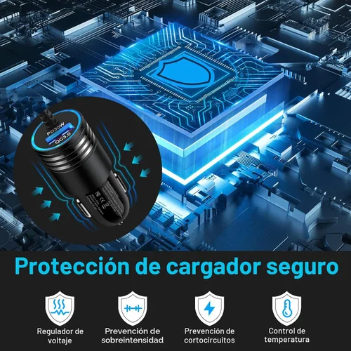 Miniatura 4 de Cargador de Coche Súper Rápido de 48W USB C Adaptador de Coche Rápido Android con Cable de Carga Rápida Tipo C de 30W Integrado para Samsung Galaxy
