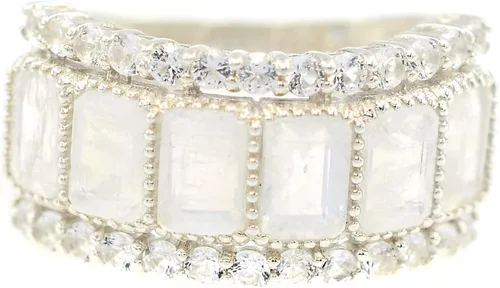 Anillo unisex de plata de ley 925 con piedra lunar arcoíris natural de 0236 x 0157in corte octágono de junio para regalo de boda