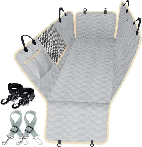Miniatura 10 de Lassie Fundas de asiento de coche para perro para asiento trasero con 2 cinturones de seguridad, hamaca impermeable para automóvil para perro