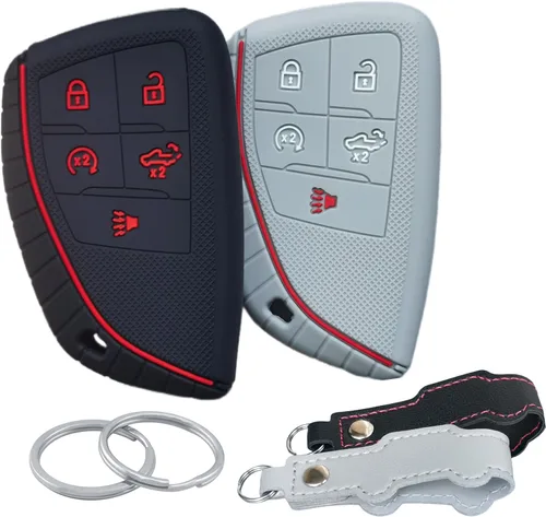 2 fundas de silicona para llavero remoto inteligente para GMC Sierra 1500 Chevy Chevrolet Silverado 1500 2024 2023 2022 (gris/negro con rojo)