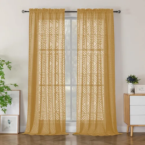 Miniatura 12 de Simplebrand Cortinas traslúcidas negras de cocina de 24 pulgadas de largo, 2 paneles, filtrado de luz, geométrico jacquard con textura, cortinas