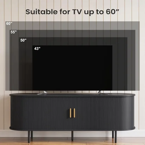 Miniatura 5 de Mueble de TV moderno de mediados de siglo de 55 pulgadas con toma de corriente, centro de entretenimiento para televisores de hasta 60 pulgadas