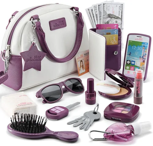 Miniatura 9 de Star Princess Juego de monedero de juego de simulación para niñas, bolso realista con accesorios: teléfono de juguete, cartera, tarjetas de crédito