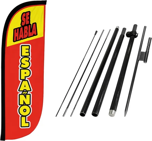 Miniatura 8 de LookOurWay Kit de asta de bandera de plumas, pancarta publicitaria de 7 pies de alto con juego de poste de fibra de vidrio y pico de tierra