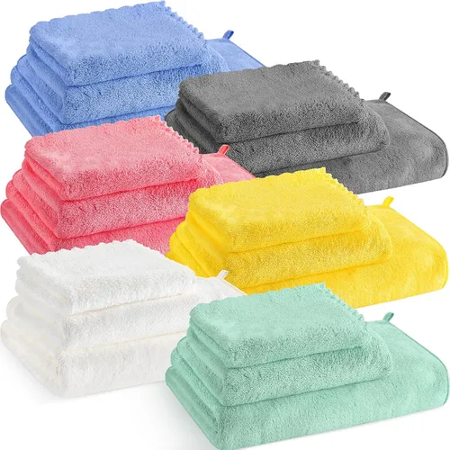 Moukeren Juego de 18 toallas de baño de microfibra, 6 toallas de baño, 6 toallas de mano, 6 toallas pequeñas, terciopelo coral suave, altamente