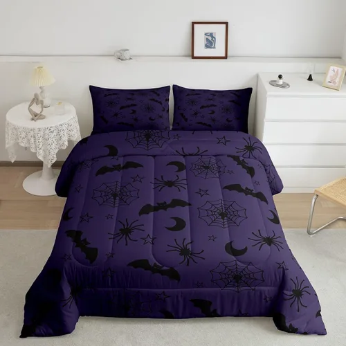 Miniatura 36 de Feelyou Juego de edredón de Halloween, color rosa fantasma, juego de ropa de cama tamaño individual, decoración para niños y niñas, lindo juego