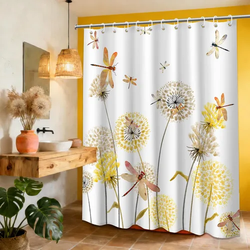 Miniatura 98 de Cortina de ducha floral para primavera y verano, flores silvestres, flores y mariposas, decoración de baño, tela impermeable con ganchos, 70