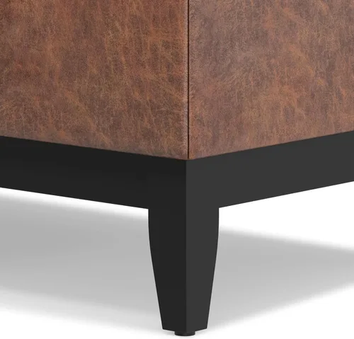 Miniatura 9 de SIMPLIHOME Oregon - Banco otomano de almacenamiento con bandeja, banco otomano rectangular de cuero vegano de 42 pulgadas de ancho, color marrón