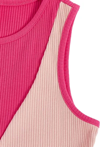 Miniatura 4 de Verdusa Camiseta corta sin mangas acanalada con cuello redondo y bloques de color para mujer