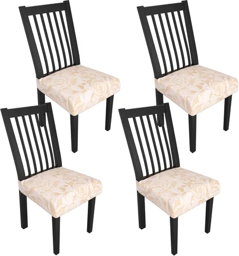 Miniatura 40 de Juego de 4 fundas elásticas para sillas de comedor, fundas para sillas de comedor con estampado floral, fundas para asientos de sillas con estampado