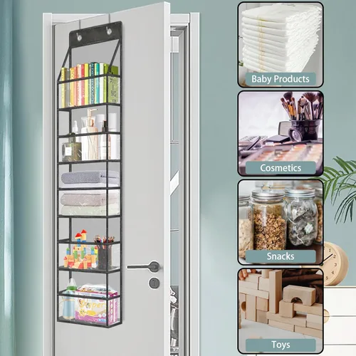 Miniatura 5 de Organizador de despensa de 5 estantes con bolsillos transparentes, almacenamiento colgante resistente para armario, dormitorio, baño y guardería